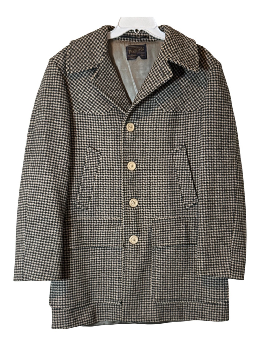 Pendleton Houndstooth Wool Pea Coat in Brown and Cream Womens Size Large